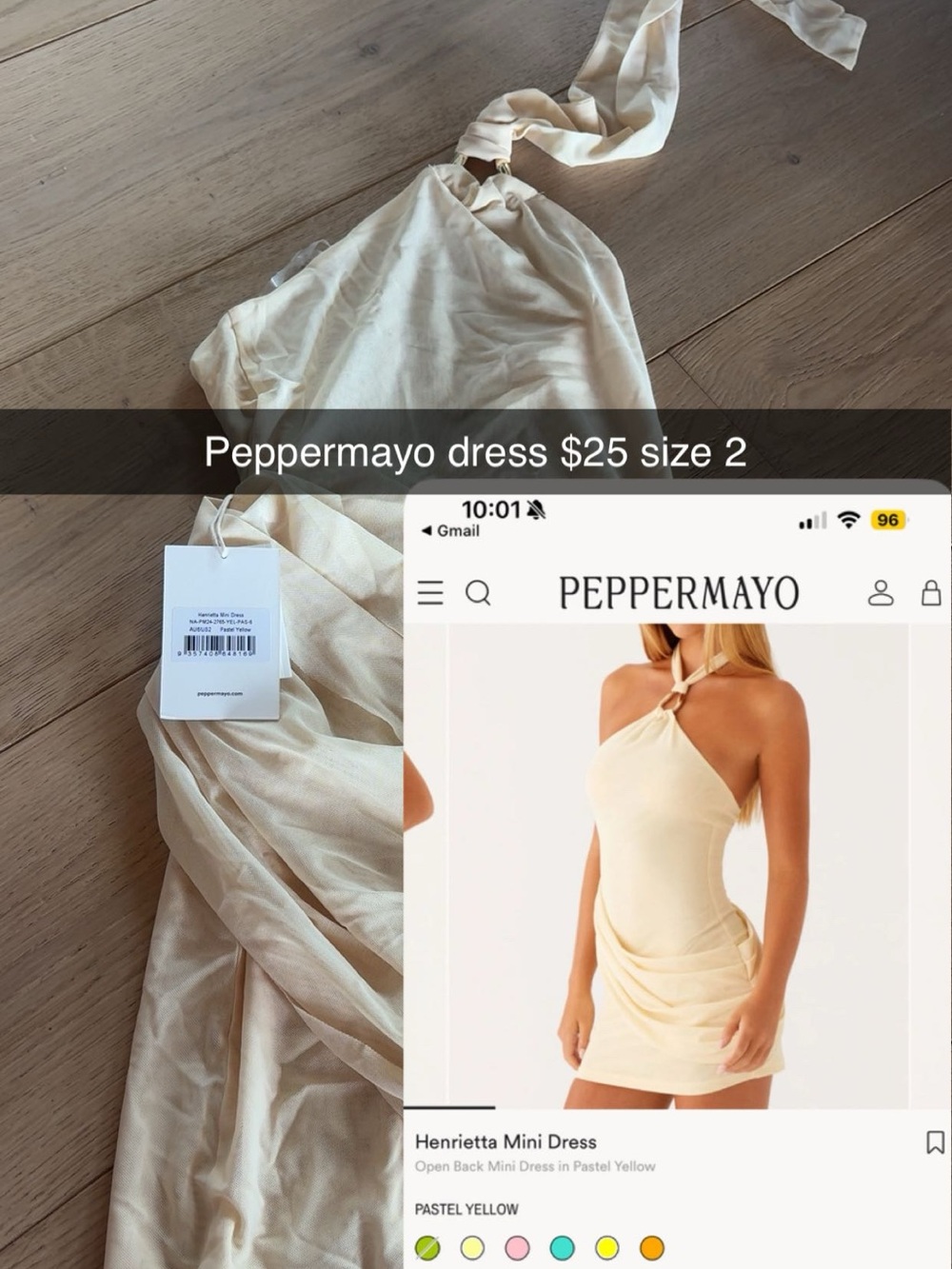 Peppermayo halter mini dress in pastel yellow